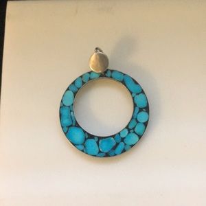 Persian Turquoise Mosaic Inlay Sterling Pendant unisex